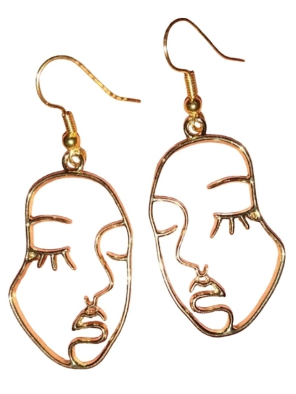 Gold Abstract Woman Face Artistic Earrings Eyelashes Eyes Outline Mask Line Art